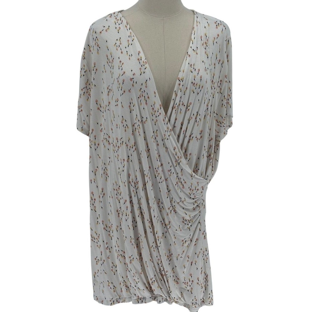 Lane Bryant Surplice Top Gray‎ Floral Ditsy Wrap Front Short Sleeve 22/24